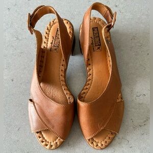 Pikolinos size 39, cognac leather peep toe slingbacks NEW NEVER WORN